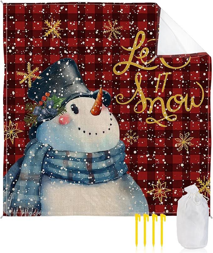 Beach Blanket Waterproof Sandproof Christmas Snowman Snow Quote Quick Drying Beach Mat with 4 Stakes Red Black Buffalo Plaid Lightweight Picnic Blanket for Travel Camping Outdoor 108x84