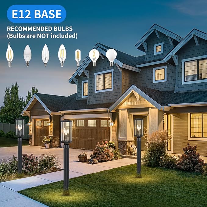 16.6'' Dusk to Dawn Post Light Outdoor Large 3-Light Lamp Post Light Fixture Modern Pillar Outside Lighting Waterproof Post Lantern Pole Lights for Porch 1 Pack (Not Include Mounting Base)