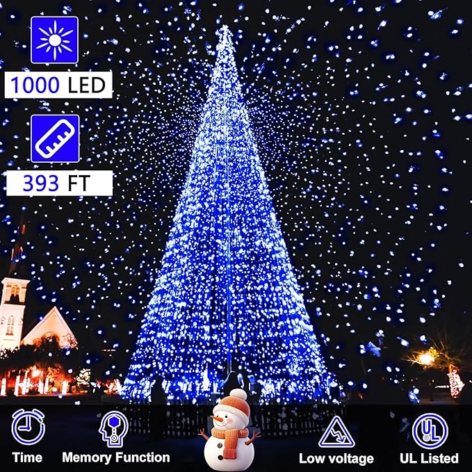 Outdoor Fairy Lights Waterproof Plug in String Lights with 8 Modes Timer 392Ft 1200 Twinkle LED Outdoor &amp Indoor Decor for Girl's Bedroom/Garden/Patio/Yard/Wedding/Holiday Party