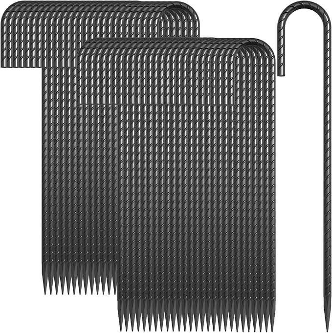 J Hook Rebar Stakes 12 Inch 55 Pack 5/16 Inch Diameter Heavy Duty Steel Tent Stakes Black E-Coated Anti-Rust Ground Anchors for Fencing Tarp Outdoor Decorations Inflatables Bounce House
