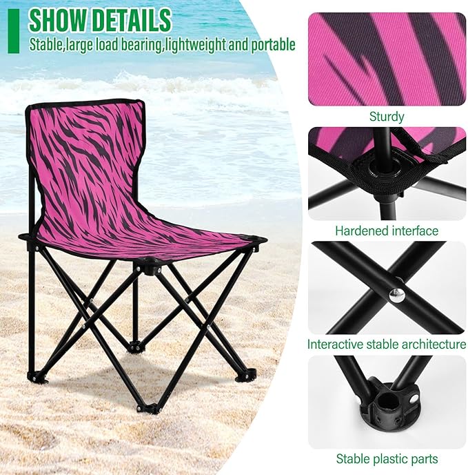 KLL Animal Skin Leopard Purple Black Collapsible Camp Chairs Ultra Lightweight Backpacking Camp Chair with Carrying Bag Portable Chair for Waiting in Line for Ice Fishing Outside