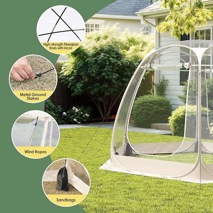 8-14 Person Pop-up Bubble Tent with Waterproof Roof &amp Vent Windows – 10ft-12ft Camping Shelters Outdoor Garden Dome Igloo with 0.15mm Clear PVC 540° Transparent Screen Room for Patio Backyard