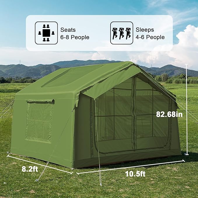 Inflatable Tents for Camping Large Blow Up Tent with Hand Pump Easy Setup InflatableTent 4 Season Tent Waterproof Oxford Air Glamping Tents for Camping Adult 4/6/8/10/12 Person