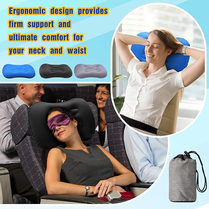 Yulejo 3 Pcs Inflatable Camping Travel Pillow Ultralight Inflating Pillows Lightweight Portable Backpacking Pillow for Neck Lumbar Support Camp Hiking Sleeping(Dark Gray Black Dark Blue)