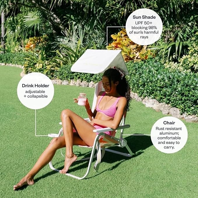 SUNFLOW Shore Thing Premium Beach Chair - Adjustable Portable Rust-Resistant Reclining Beach Chair with UPF 50+ Sun Shade and Drink Holder for The Ultimate in Comfort (Oyster Gray)