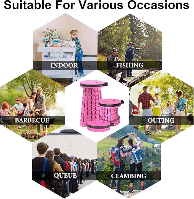 2026 Upgraded 18.1 Portable Folding Stool Collapsible Stools 600lbs Max Weight Lightweight But Sturdy Telescoping Foldable Camping Stool for Outdoor Fishing Hiking Travel BBQ