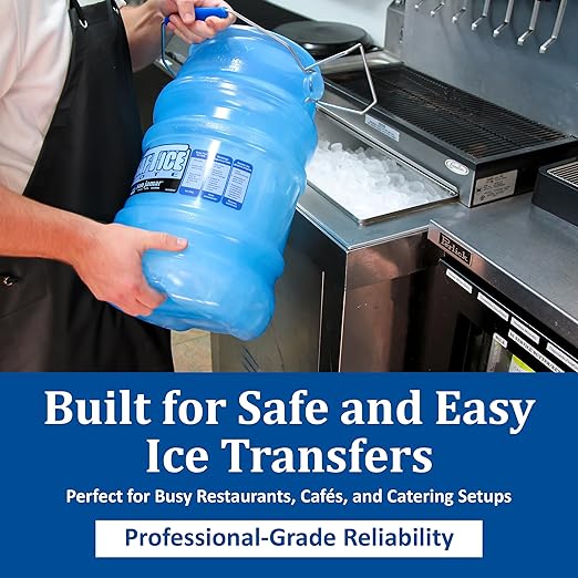 San Jamar Saf-T-Ice Ice Tote with Ice Machine Hanger for Kitchens Restaurants and Fast Food Plastic 5 Gallons Blue
