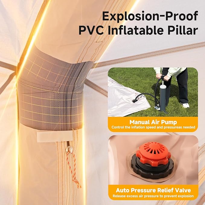 Inflatable Blow Up Tents for CampingWaterproof Oxford Hot Tent with Manual PumpSpacious Easy Setup Inflatable Camping Air Tent for Family Glamping