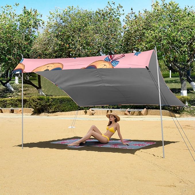 Bolaz Beach Canopy Tent Sun Shade9'×10.5' Large Family Beach Shade UPF50+- Outdoor Shade for Camping Trips FishingLittle Bear Bow Pattern