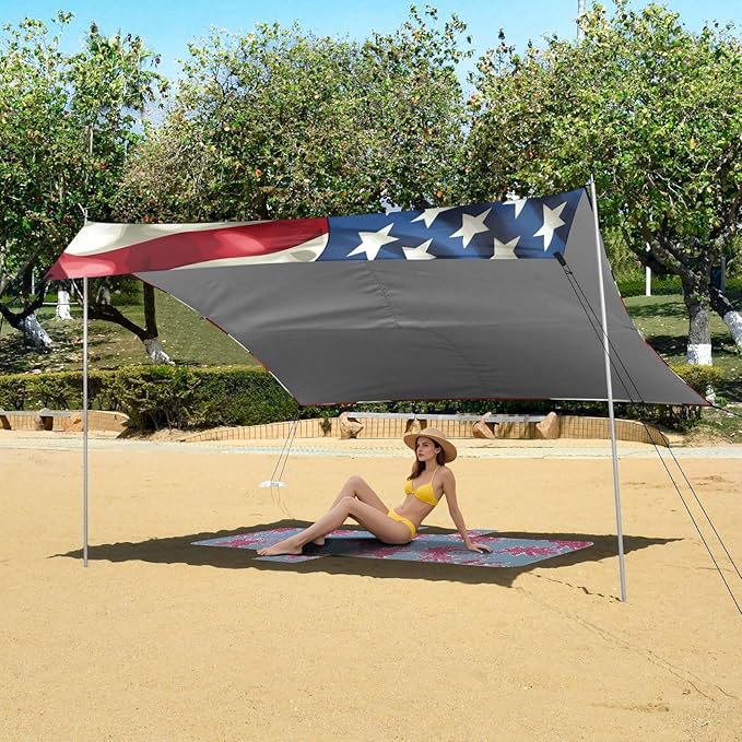 Beach Tent Sun Shelter Flag Fluttering in The Wind Lightweight &amp Easy Setup Beach Shade Canopy for Camping Fishing