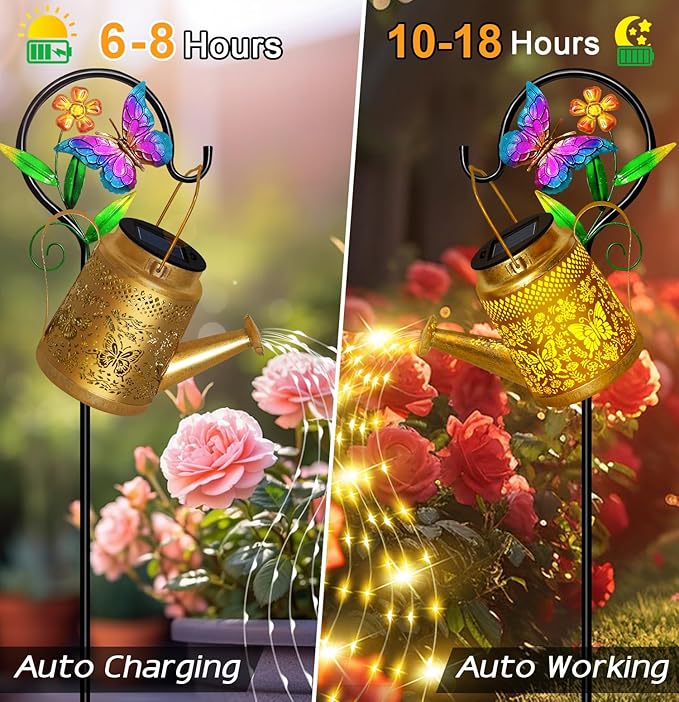 Butterfly Solar Watering Can Lights Outdoor Waterproof Garden Lanterns with Shepherd Hook Solar Garden Decor for Yard Outdoor Landscape Pathway Gift for Women Mom GrandmaChristmas Gifts 2 Pack