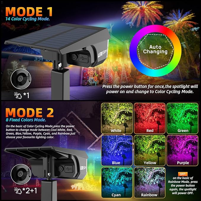Solar Spot Lights Outdoor Color Changing IP65 Garden Lights Solar Powered Waterproof with 9 Light Modes Colored Landscape Lighting Auto On/Off for Garden Pool Area Pond Yard 10 Pack