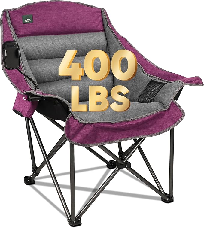 Northroad Oversized XL Padded Camping Chair w/Cell Phone Holder Large Camp Lounge Chair Foldable Lawn Chair w/Cup HolderCarry Bag for Outdoor Hiking Beach Picnics Heavy-Duty 400-lbs Capacity