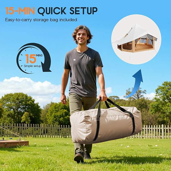 SPECRAFT Canvas Bell Yurt Tents &amp Inflatable Tent for Camping Waterproof Glamping Tent with Stove Jack Breathable Mesh Snowproofing Spacious 4-Season Family Shelter for Outdoor Camping Partie