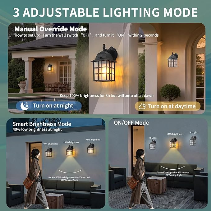 Motion Sensor Dawn to Dusk Sensor Outdoor Wall Light Fixtures Waterproof Anti-Rust Exterior Lighting Fixtures Black Outdoor Wall Lantern for Porch House