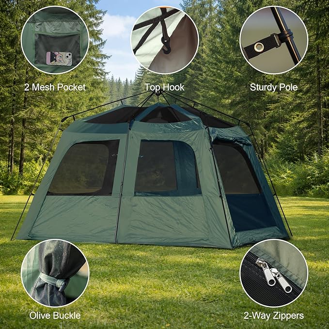 Instant 6-8 Person Camping Tent with Porch Large Family Cabin Tent with 2 Rooms Tall &amp Spacious 60s Easy Setup Waterproof Glamping Tent Big Tents for Outdoor Camping Hiking Backyard