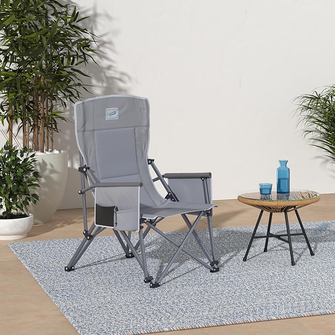 Heavy Duty Portable Folding Camping Chair for Adults with Comfy Padded Backrest | for Outdoor &amp Sports Backpacking Beach Lawn Hunting Tailgating Fishing | Supports 400 Lbs
