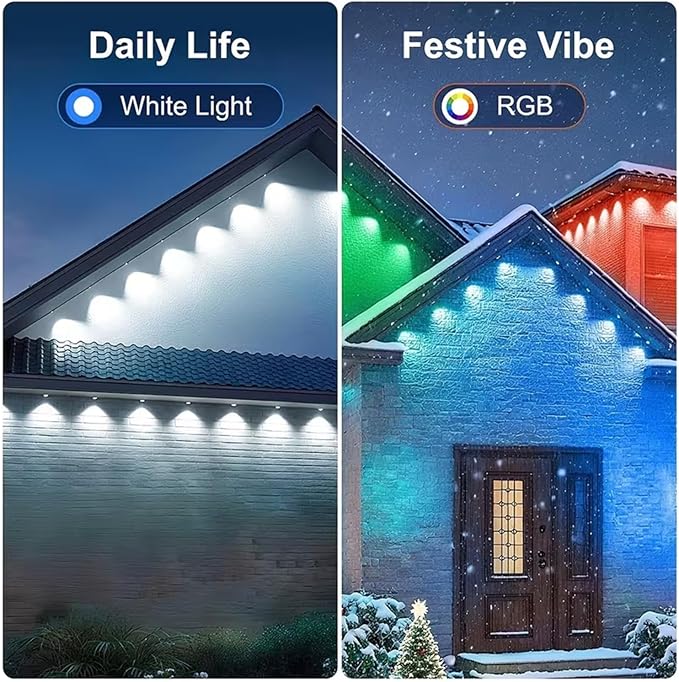 65.6FT Permanent Outdoor RGB LightsIP67 Waterproof Smart LED Eaves Lights with App/Remote Controlfor Christmas and All Holiday DecorDaily and Accent LightingHouse Roof and Garden Lighting