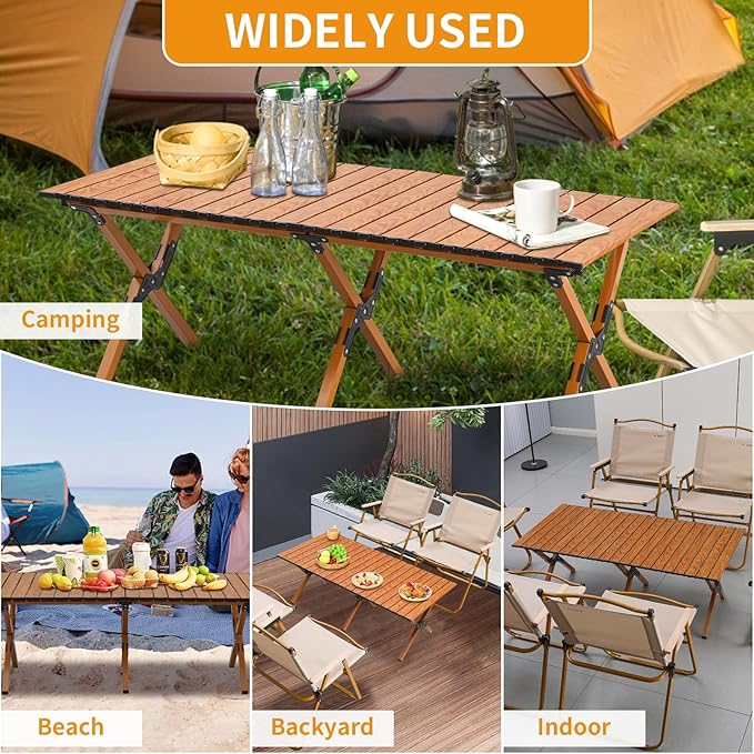 BOOSDEN Portable Folding Camping Table Outdoor Low Picnic Table Aluminum Roll-up Camping Table with Carry Bag Lightweight Foldable Camp Table for BeachParty Patio BBQ Travel Backyard