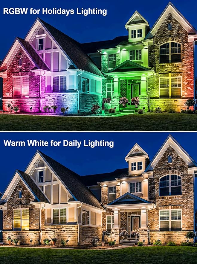 Christmas RGBW Outdoor Spotlights for Yard 10W Color Changing Landscape Lights with Remote Control 120V LED Landscape Lighting Waterproof Spotlight with Plug Tree Garden Path Decoration(2Pack)