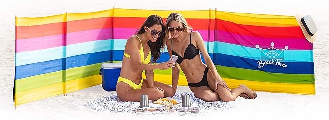 Premium 20 ft Beach Windscreen Privacy Screen Wind Blocker - Beach Colors Free Rubber Mallet and Carry Bag Included