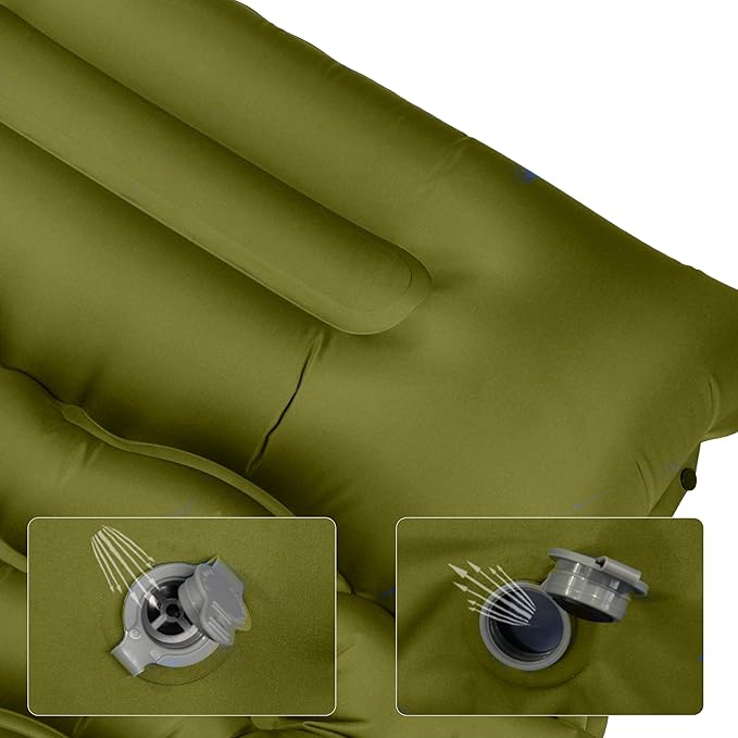 Enlarged and thickened air Sleeping Mats for camping (78.75 x 27.55 X 3.93 inches) 330lbs load capacity quick inflation in 25 seconds at maximum speed low noise TPU coated(Military Green)