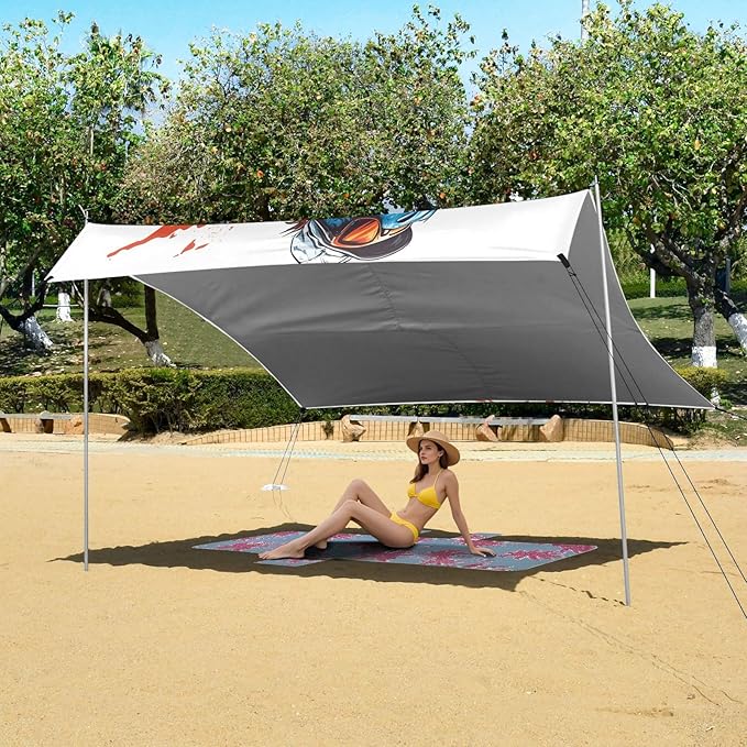 ALAZA Dinosaur Monster Truck Beach Tent Sun Shelter UPF50+ Protection Beach Shade Canopy w/ 4 Sandbags for Outdoor Camping Fishing Backyard Fun Picnic 10x9 ft