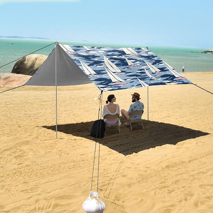 Camping Sun Shelters Sailboat in Waves Pattern Beach Canopy 126 * 110.2in