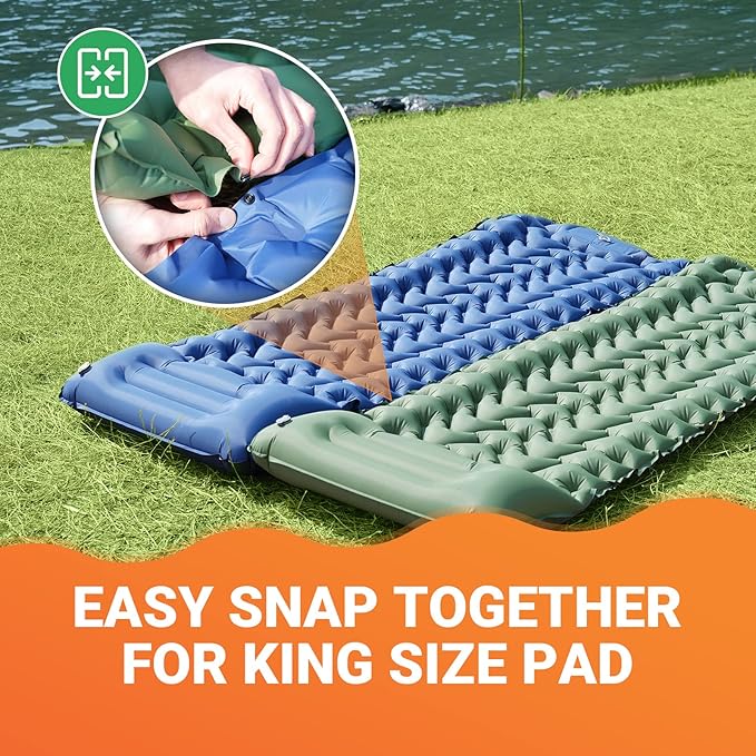 KingCamp Sleeping Pad for Camping Inflatable Sleeping Pad Ultralight Connectable Camping Mattress with Pillow Built-in Foot Pump for Backpacking Hiking Tent Cot (Grey)