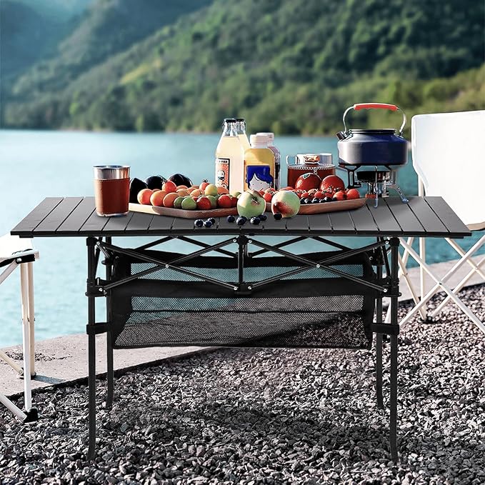 Outdoor Folding Portable Picnic Camping Table Aluminum Roll-up Table with Easy Carrying Bag with Mesh Storage Bag for IndoorOutdoorCamping BeachBackyard BBQ Party Patio Picnic(medium)