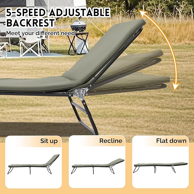 5-Angle Adjustable Camping Cot for Adults - Heavy Duty Outdoor Bed with 1200D Oxford Fabric &amp Carry Bag