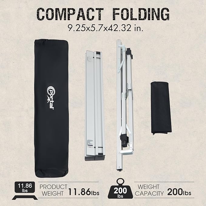 PORTAL Folding Outdoor Camping Table with Adjustable Height Aluminum Roll-Up Top and Carry Bag Big Large Portable Tables for Picnic BBQ and Tailgating Silver