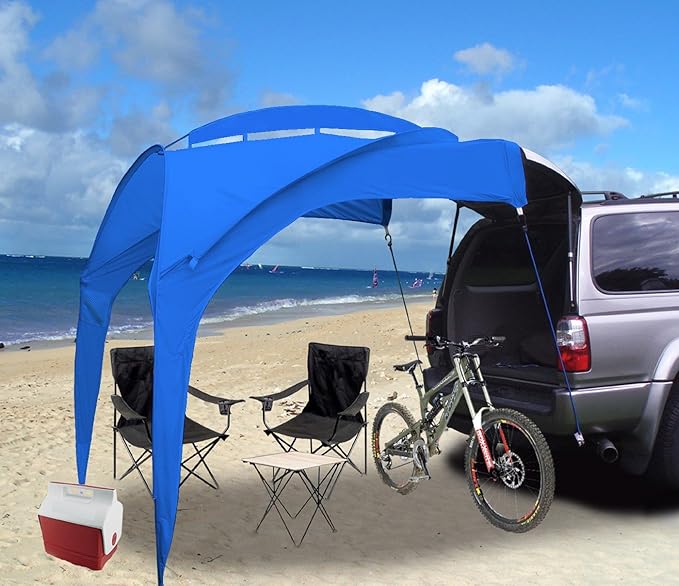 Eurow Tail Gator Sunshade Portable Vehicle Canopy 8x8 FT SUV Liftgate Shade Tent for Tailgating Beach or Outdoor Events Waterproof Shelter with Fiberglass Frame Carry Bag &amp Accessories Includ