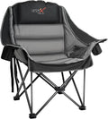 Oversized Camping Chair Portable Folding Padded Camp Chairs with Side Pocket Cup Holder Heavy Duty Support 500LBS Outdoor Lounge Chair for Adults Fishing Sports Trip Black