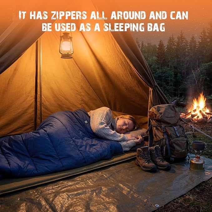 Preboun 2 Pack Wearable Heated Camping Poncho Blanket with Hood and 3 Heating USB Powered Portable Sleeping Bag Waterproof Windproof Thermal Outdoor Blanket for Stadium Fishing Sports Games Hunting