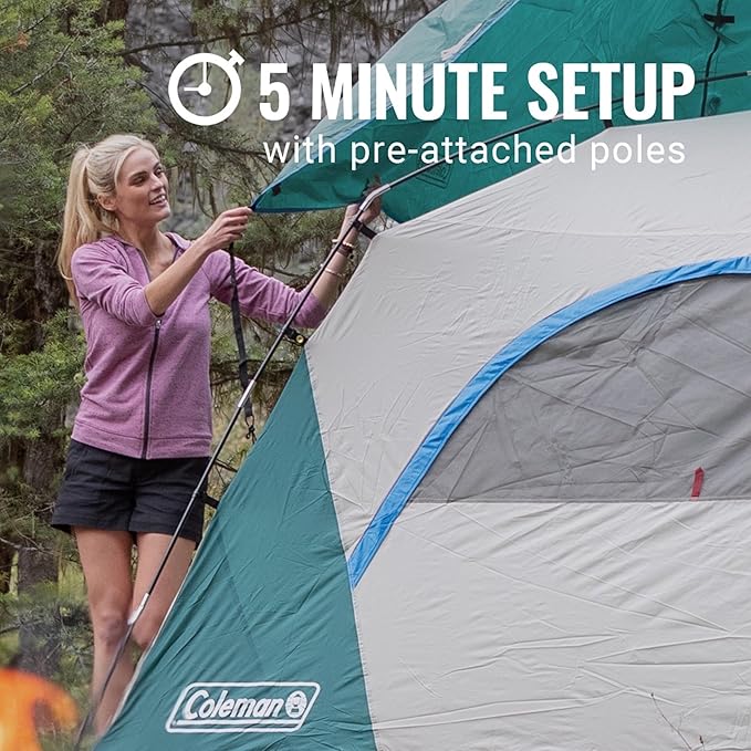 Coleman Skydome Tent with 5 Minute Setup 2/4/6/8-Person Weatherproof Tent with Rainfly &amp Carry Bag 20% More Headroom Than Traditional Canopies