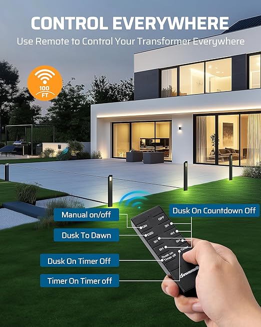 DEWENWILS 300W Low Voltage Landscape Transformer with 2 Zones 120V AC to 15V DC Low Voltage Transformer with Remote Photocell Sensor &amp Timer Outdoor Landscape Lighting for Spot Light Steplight