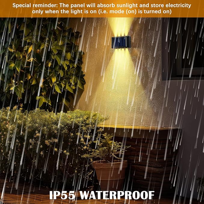 8 Pack Solar Wall Lights for Outside 3000K Warm Solar Fence Lights Up and Down Autumn LED Outdoor Decorative Waterproof Lamps Dusk to Dawn LED Lighting Wall Sconces for Outside Deck Garage