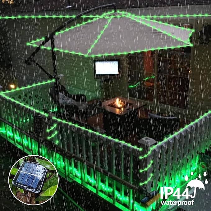 QITONG 2 Pack Green St Patricks Day Lights Each 33ft 100 LED Solar Rope Lights Outdoor 8 Modes Fairy Lights in Clear PVC Tube