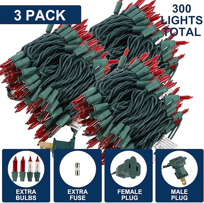 3 Pack Red Valentines String Lights 100 Count Each Incandescent Mini Christmas Lights Connectable Xmas Tree Light for Indoor Outdoor Garland Birthday Holiday Wedding Festival Party