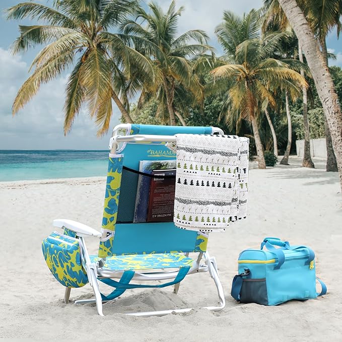 Old Bahama Bay Backpack Beach Chair 2 Pack Aluminum Lightweight Reclining 5-Position Lounge Chair for Adults Heavy Duty Support 400 LBS Portable Folding with Cooler Bag Camping Chair for Sand Outdoor
