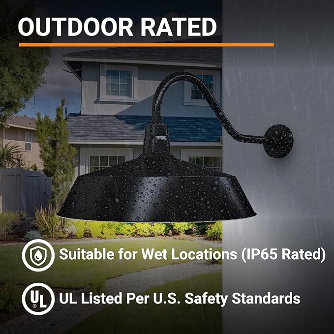 21in. Satin Black Oversized Outdoor Gooseneck Barn Light Fixture With 22in. Long Arm - Wall Sconce Farmhouse Vintage Antique Style - UL Listed - 9W 900lm A19 LED Bulb (5000K Cool White)