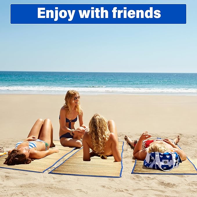 6 Packs Straw Beach Mat Non Slip Straw Foldable Lightweight Multi-Purpose Mat for Sunbathing Floor Yoga Picnics Camping Party Festivals Outdoor Activities