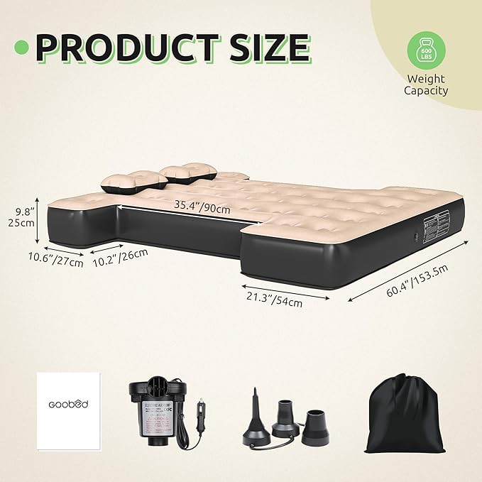GOOBED Inflatable Truck Bed Air Mattress for 5.5-5.8 ft Short Beds Portable Car Camping Mattress with Pump Pillows &amp Carry Bag for Travel Outdoor &amp Road Trips Black &amp Brown