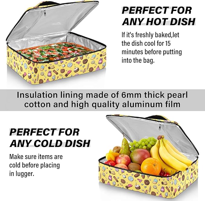 Casserole Carrier Vibrant Candies and CupcakesInsulated Casserole Carrier for Hot or Cold Food Thermal Lunch Tote for Potluck Parties Picnic Beach Fits 9 x 13 Inches Baking Dish
