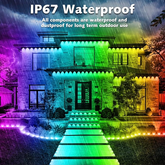 SINLEY 400FT Permanent Outdoor RGB LightsWaterproof Smart LED Eaves Lights with App/Remote Controlfor Christmas and All Holiday DecorDaily and Accent LightingHouse Roof and Garden Lighting