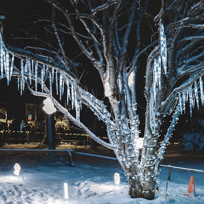 WATERGLIDE 16 Icicles Meteor Shower Lights 12 Outdoor Icicle Christmas Lights 384 SMD LED Crystal Ice Falling Light Connectable Raindrop Iciclelight Xmas Winter Party Tree Holiday Decor White