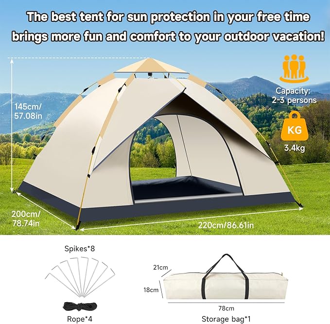 SAN LIKE Camping Tent 2/3/4 Person Instant Easy Pop Up Tents for Camping Lightweight Backpacking Automatic Family Easy Set Up TentPortable Dome Tent for Camping Hiking Traveling