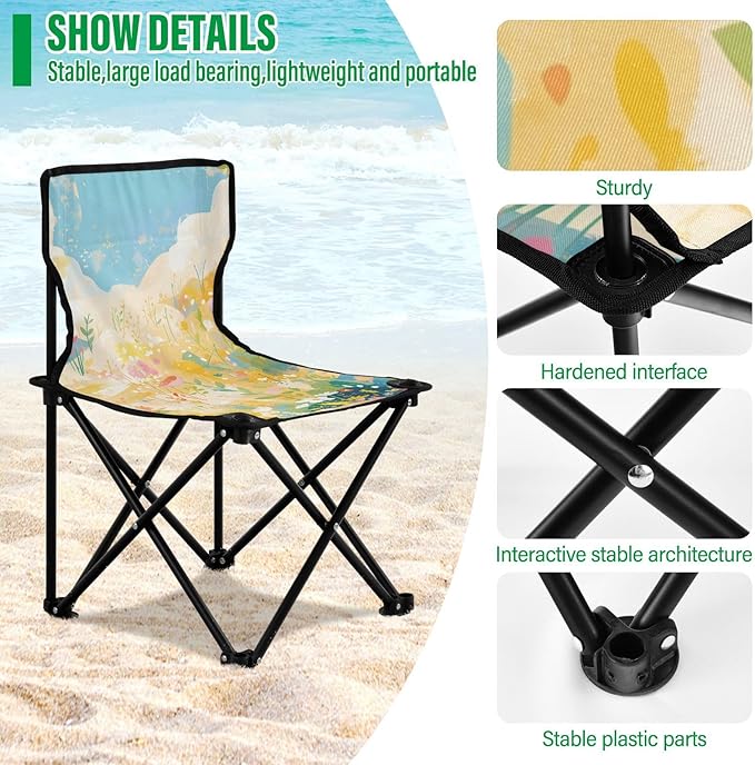 Bright Wildflowers Portable Camping Chairs Folding Chair - Durable Oxford Fabric Lightweight Iron Frame Easy Fold Design - Ideal for Outdoor Activities Camping Fishing and Travel