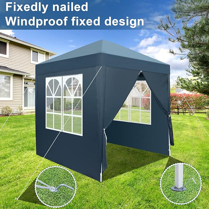 2x2m Gazebo with Sides Canopy Tent Outdoor Instant Shelter Folding Canopy Outdoor Party Tent Patio Canopy Tent Gazebo Outdoor Canopy Folding Garden Gazebo Party Tent (Blue)